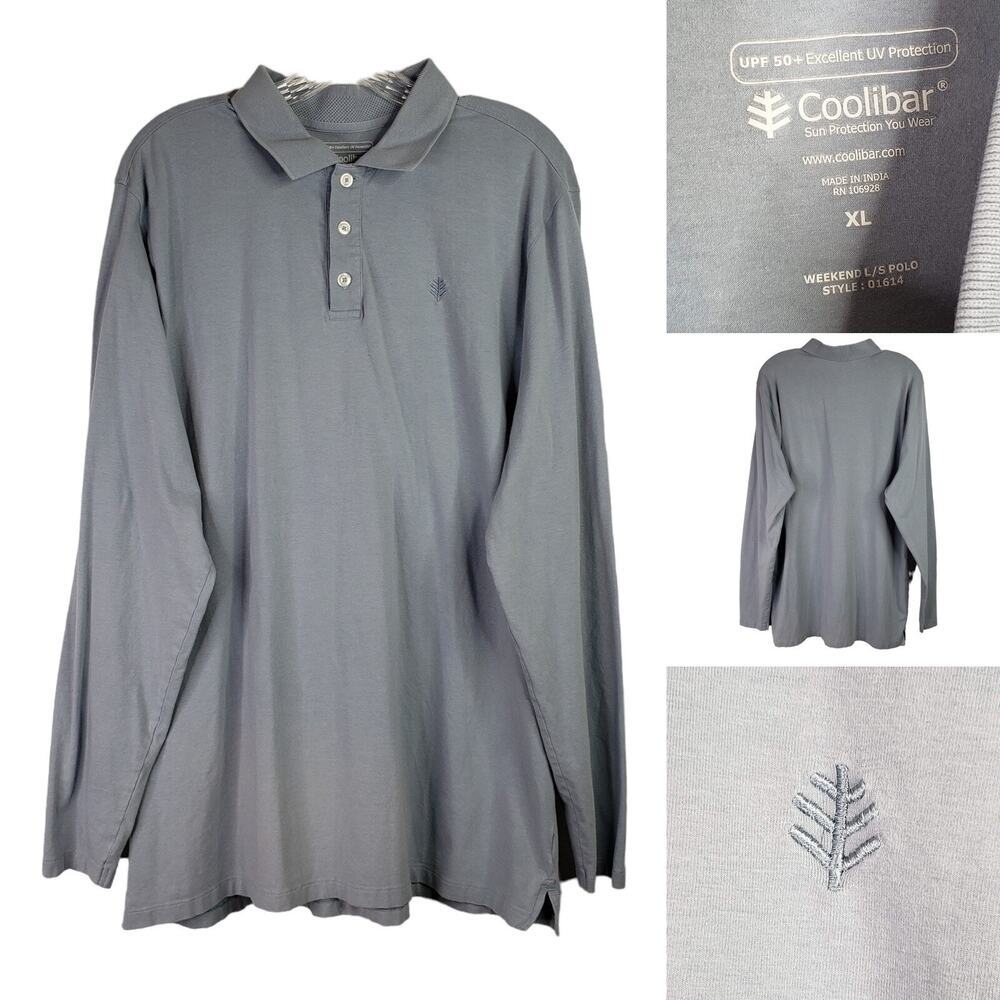 Coolibar Shirt Men's XL Blue Gray Blue UPF 50 Sun Protect LS Collared Polo